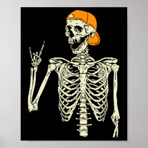 Affiche Rocker Skeleton Casquette Skin Cool Halloween Punk