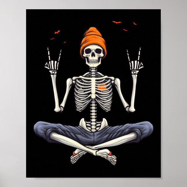 Affiche Rocker Skeleton Casquette Skin Cool Halloween Punk (Devant)