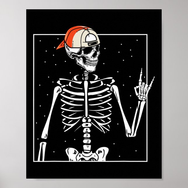 Affiche Rocker Skeleton Casquette Skin Cool Halloween Punk (Devant)