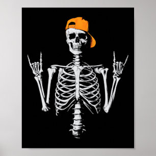 Affiche Rocker Skeleton Casquette Skin Cool Halloween Punk