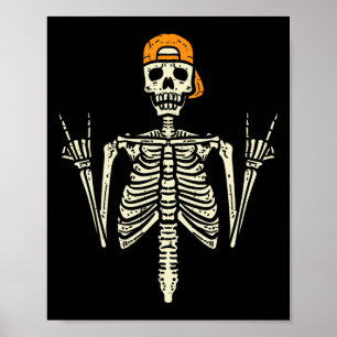 Affiche Rocker Skeleton Casquette Skin Cool Halloween Punk