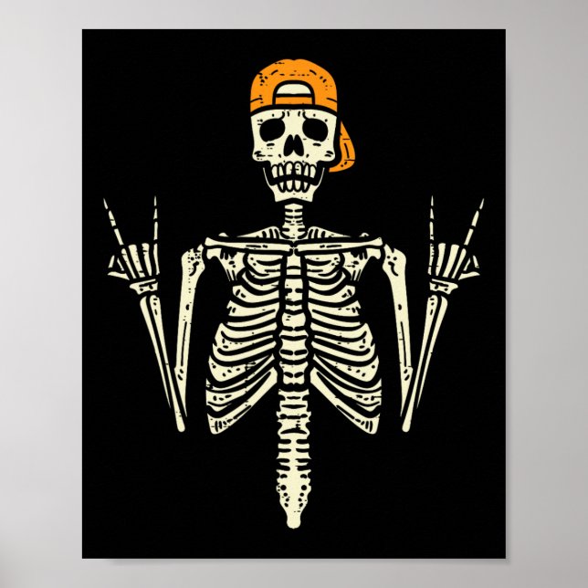Affiche Rocker Skeleton Casquette Skin Cool Halloween Punk (Devant)