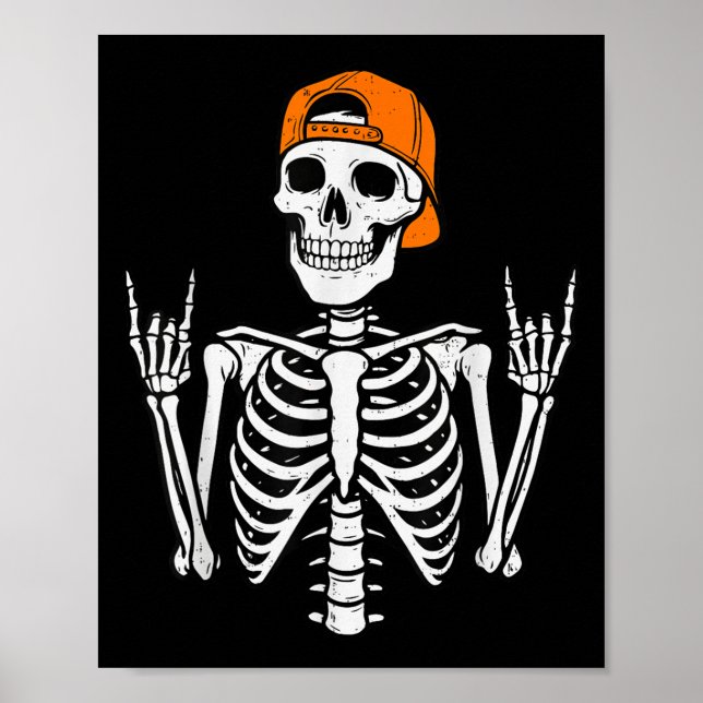 Affiche Rocker Skeleton Halloween Rock Costume Casquette P (Devant)