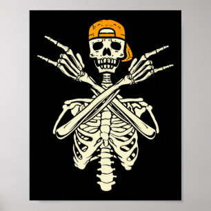 Affiche Rocker Skeleton Patinage Casquette Halloween Hand 