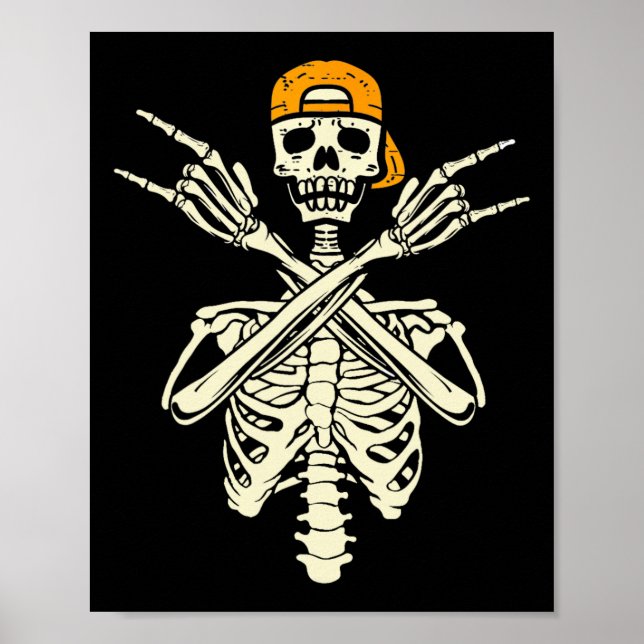 Affiche Rocker Skeleton Patinage Casquette Halloween Hand  (Devant)