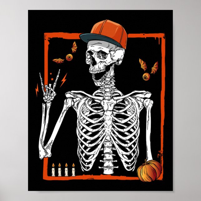 Affiche Rocker Skeleton Rocher Main Rock Sur Costume Drôle (Devant)