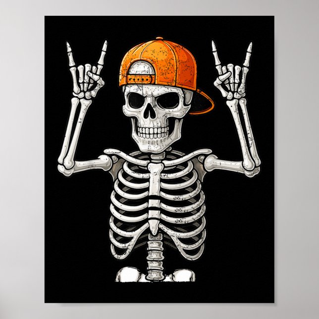 Affiche Rocker Skeleton Rocher Main Rock Sur Costume Drôle (Devant)