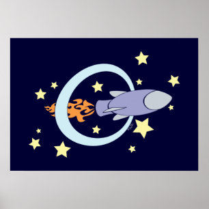 Affiche Rocket Bleu foncé Enfants Espace rétro