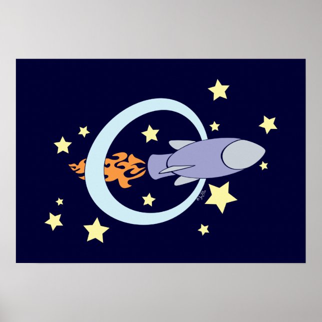 Affiche Rocket Bleu foncé Enfants Espace rétro (Devant)