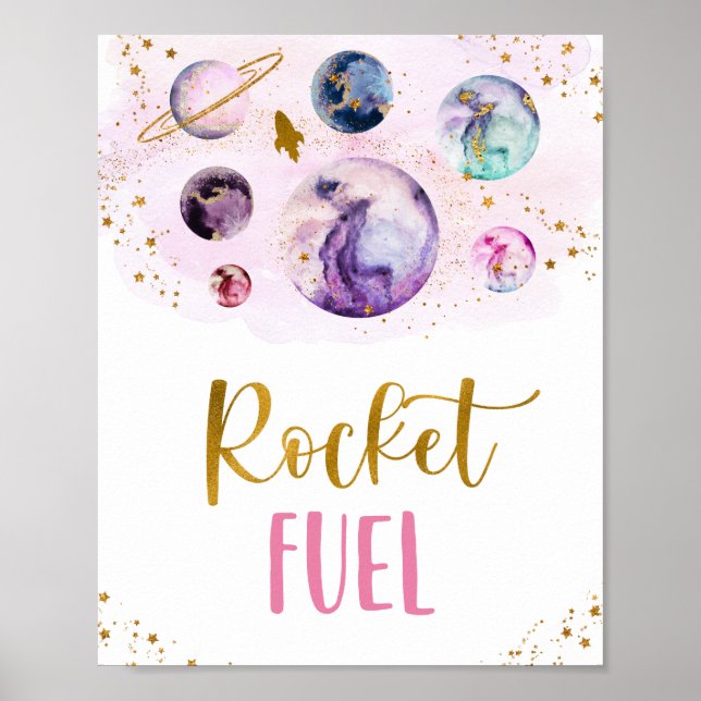 Affiche Rocket Fuel Galaxy Pink Gold Space Anniversaire (Devant)