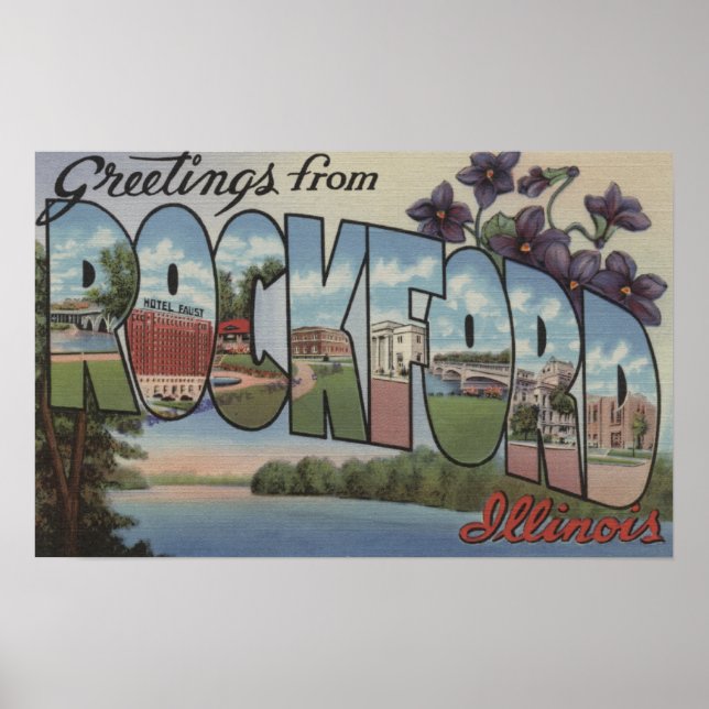 Affiche Rockford, Illinois - Scènes à grandes lettres (Devant)