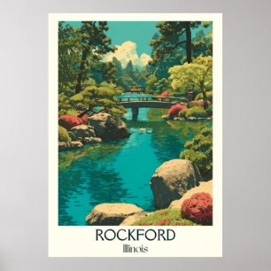 Affiche Rockford Illinois Vintage Jardin japonais Travel