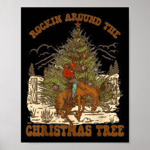 Affiche Rockin' autour de Noël Cowboy Tree Père Noël Ride