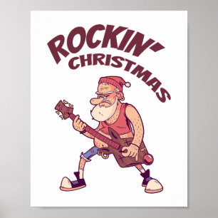Affiche Rockin Christmas, Père Noël rocking avec Guitar In