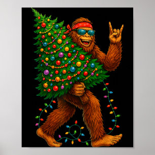 Affiche Rockin Noël Bigfoot portant arbre amusant Xmas Ro