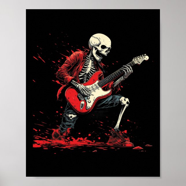 Affiche Rockin' Skeleton - Guitare électrique Halloween Pu (Devant)