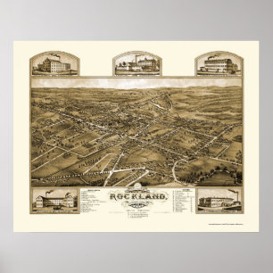 Affiche Rockland, MA Carte panoramique - 1881