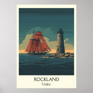 Affiche Rockland Maine Phare Vintage Art de voilier