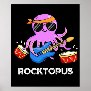 Affiche Rocktopus Funny Rock Band Octopus Pun Dark BG
