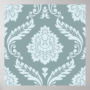 Affiche Rococo Damassé Grand Motif Bleu Œuf de Canard + Sa