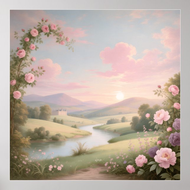 Affiche Rococo Rose River Landscape Mural (Devant)