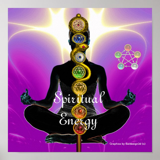 Affiche RODE D'ASCLEPIUS 7 CHAKRAS, YOGA LOTUS POSE rose (Devant)