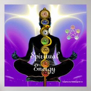 Affiche RODE D'ASCLEPIUS 7 CHAKRAS, YOGA LOTUS POSE violet