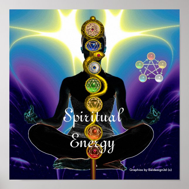 Affiche RODE D'ASCLEPIUS 7 CHAKRAS, YOGA LOTUS POSE violet (Devant)