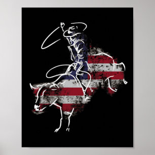 Affiche Rodéo Américain Cavalier de Taureau Rétro Grunge U