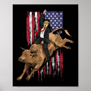 Affiche Rodeo Bull Rider Trump Drapeau américain Cowboy Bu