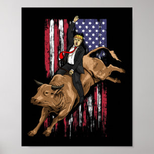 Affiche Rodeo Bull Rider Trump Drapeau américain Cowboy Bu