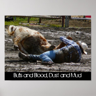 Affiche Rodeo Cowboy et Bull Mud Lutte