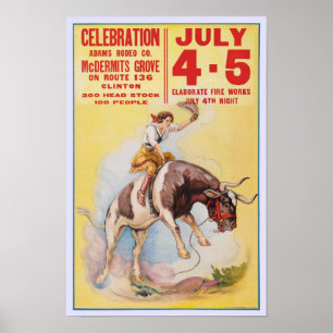 Affiche Rodeo du 4 juillet, 1930. Publicité ancienne