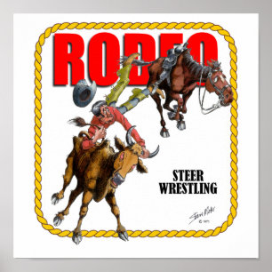 Affiche Rodeo Steer Wrestler