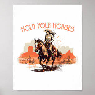 Affiche Rodéo vintage Cowboy Tenez vos chevaux Horseback R