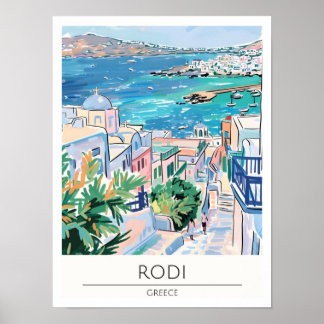 Affiche Rodi Grèce Illustration d'art vintage Voyage