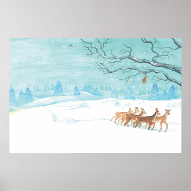 Affiche Roe Deer dans un paysage hivernal (Devant)