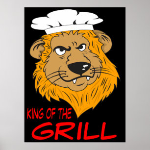 Affiche Roi du grill, Tête de lion en colère, Amusant