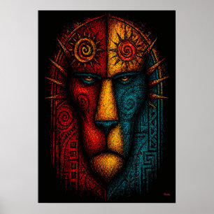 Affiche Roi Lion Primitif Art Abstrait – Expressionniste