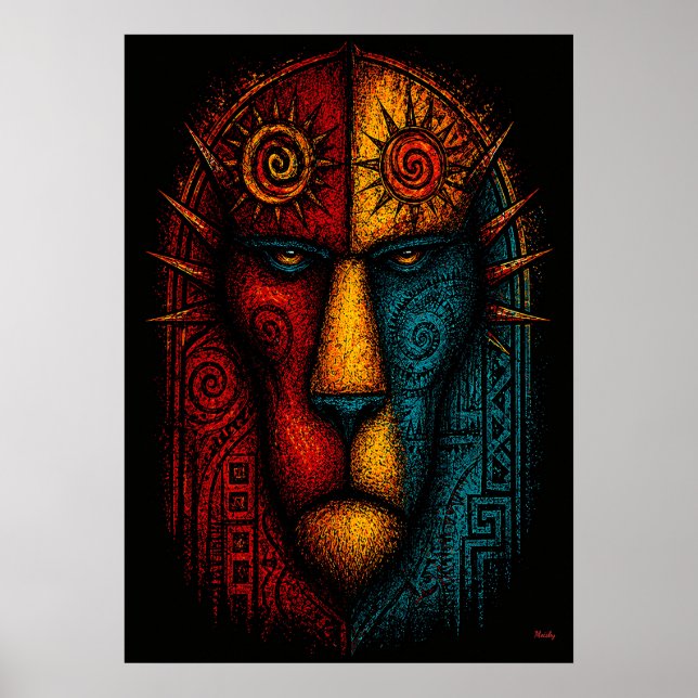 Affiche Roi Lion Primitif Art Abstrait – Expressionniste (Devant)