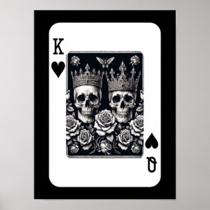 Affiche Roi Royal & Reine de Cœur Crânes & Roses