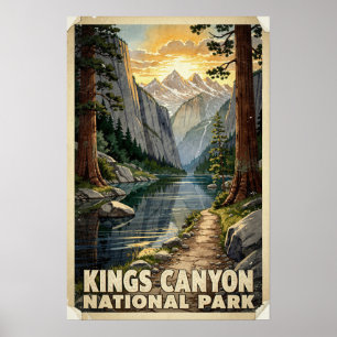 Affiche Rois aquarelle Parc national de Kings Canyon Rétro