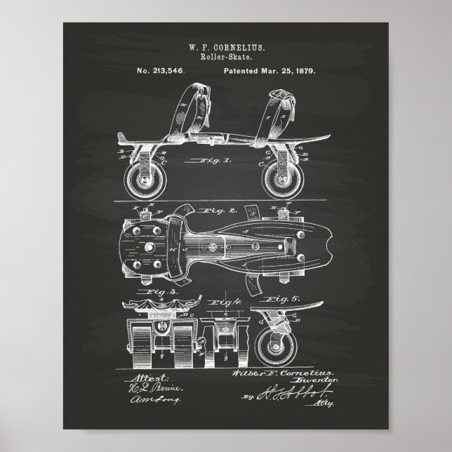Affiche Roller Skate 1879 Patent Art Chalkboard (Devant)