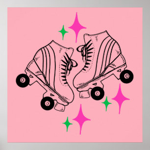 Affiche Roller Skates Derby Patinage rose