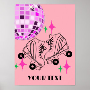 Affiche Roller Skates Derby Patinage rose Disco Ball