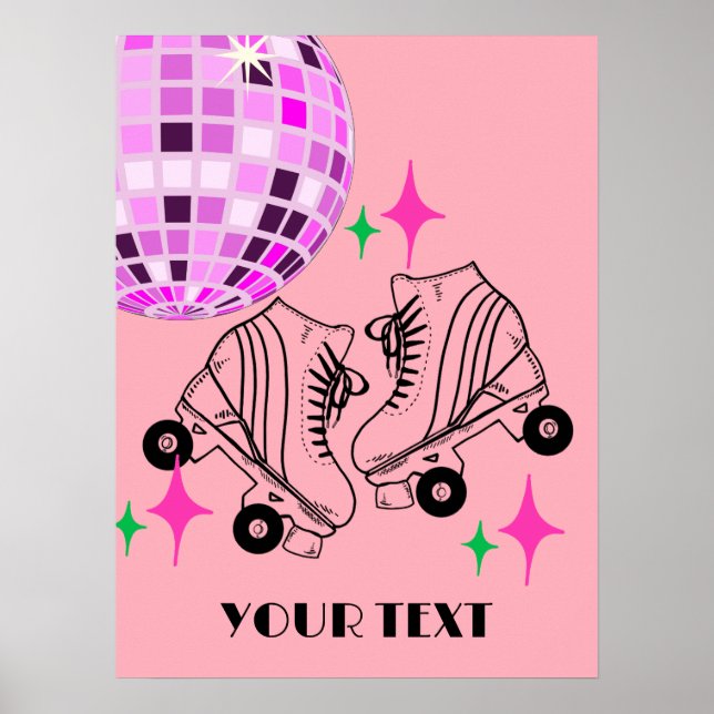 Affiche Roller Skates Derby Patinage rose Disco Ball (Devant)