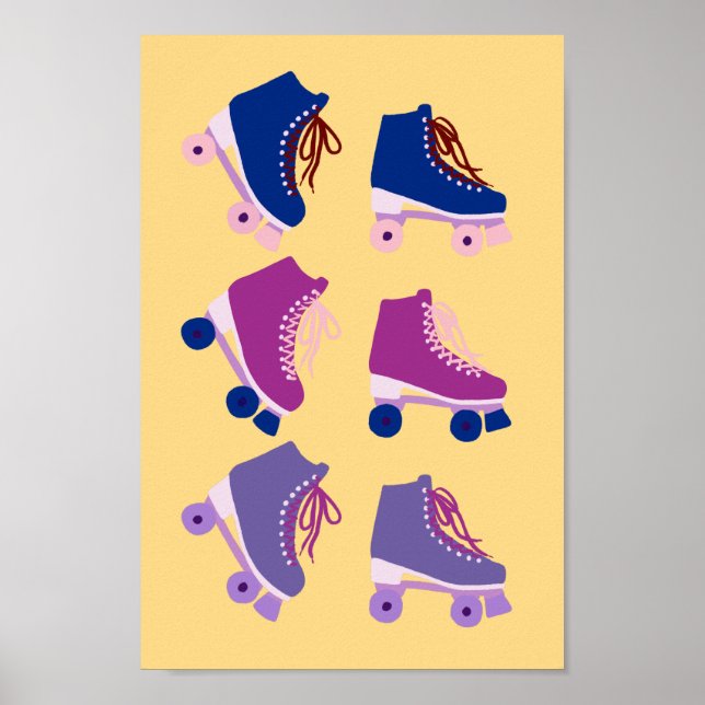 Affiche Rollerskates rétro rose violet (Devant)