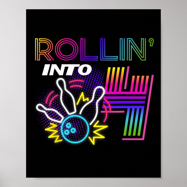 Affiche Rollin En 4 Ans Anniversaire Bowling Party 4ème (Devant)