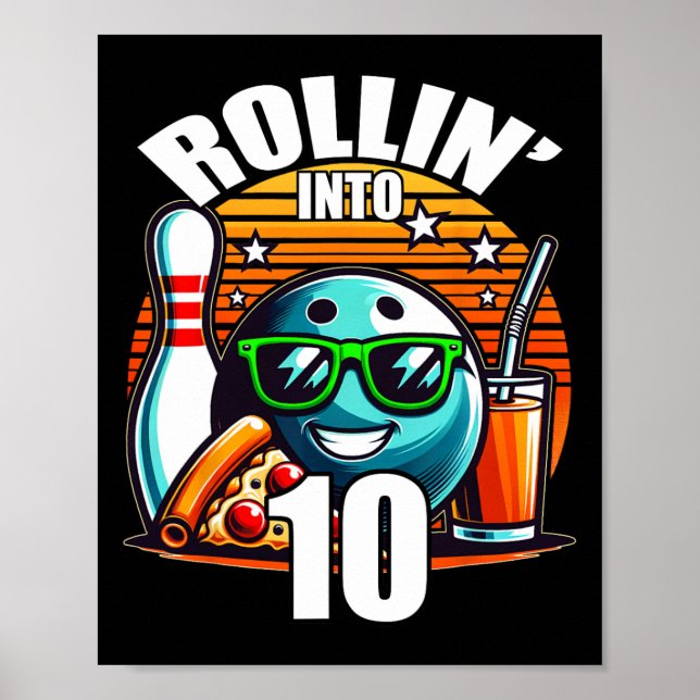 Affiche Rollin Into 10 Bowling Anniversaire fête 10e anniv (Devant)