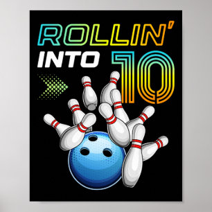 Affiche Rollin Into 10 Retro Bowling Anniversaire 10e B